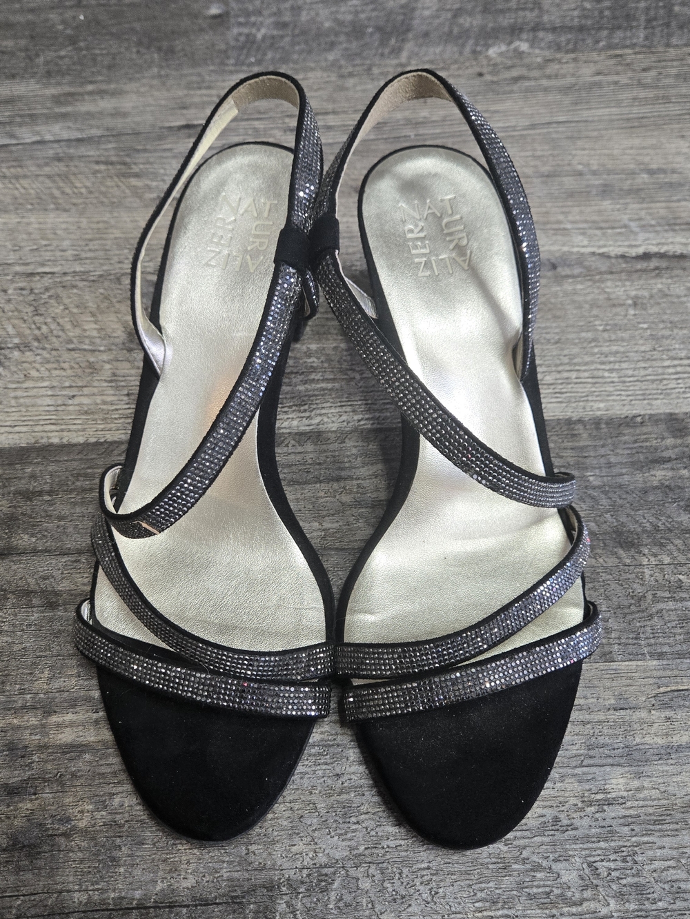 Naturalizer Black Rhinestone Strappy Block Heel Sandals Size 10M